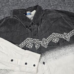 Vintage Brooks &‎ Dunn Shirt Mens 2XL Black White Western Aztec Button Up 90s